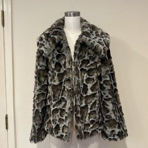 Faux fur leopard print coat